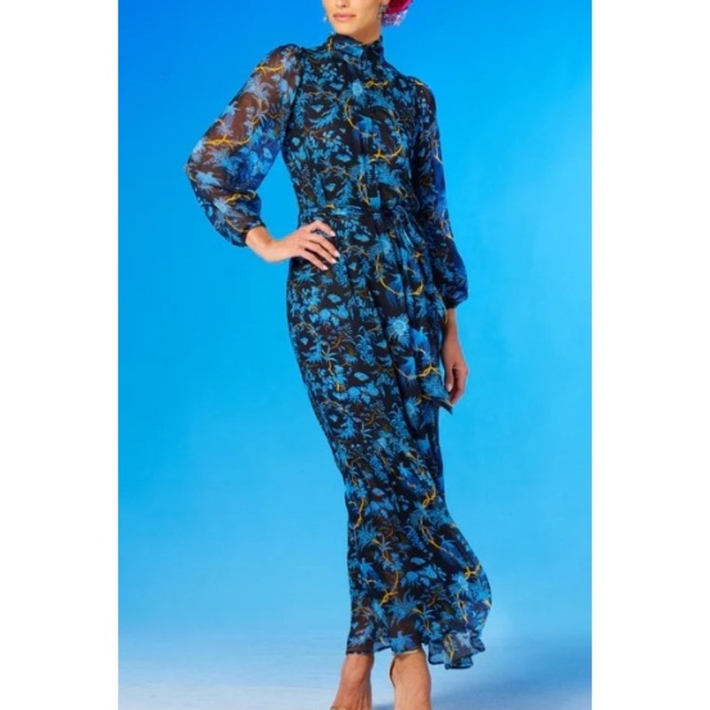 NICOBLU Blythe Maxi Crinkle Chiffon Dress in Midnight Garden